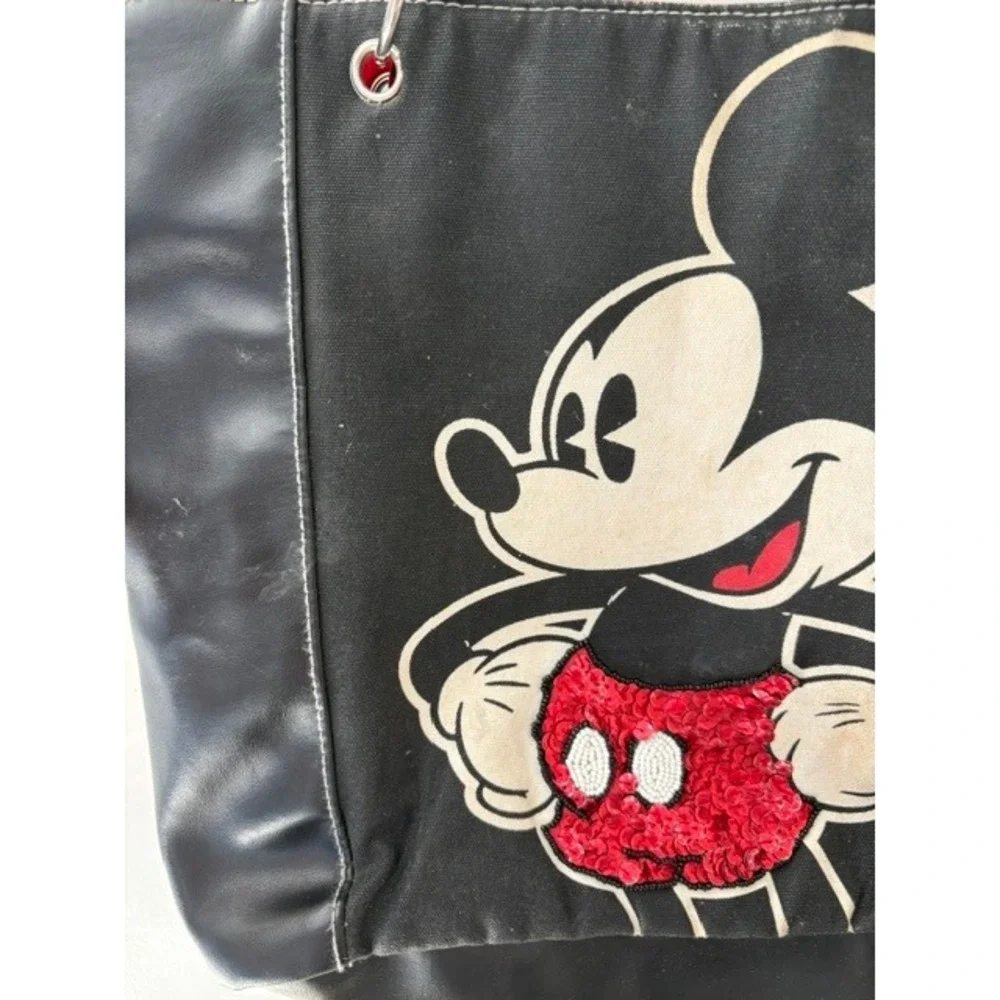 Disney Mickey Mouse Black Canvas Faux Leather Tote Bag Red Sequin Shorts Vintage